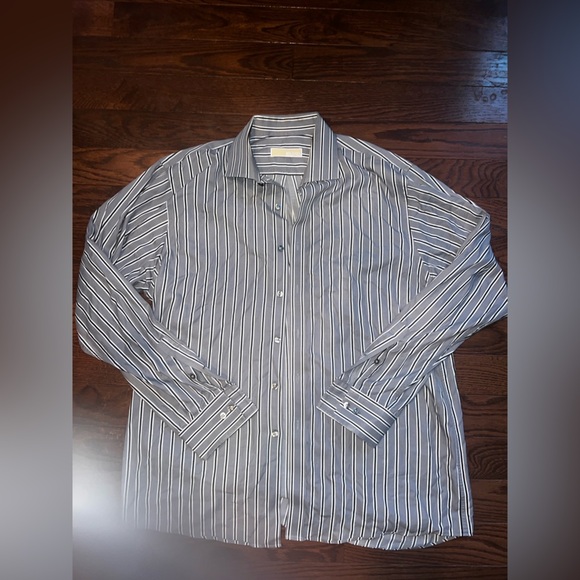 Men's Michael Kors Striped Gray Shirt Size 34/35 - Picture 5 of 7